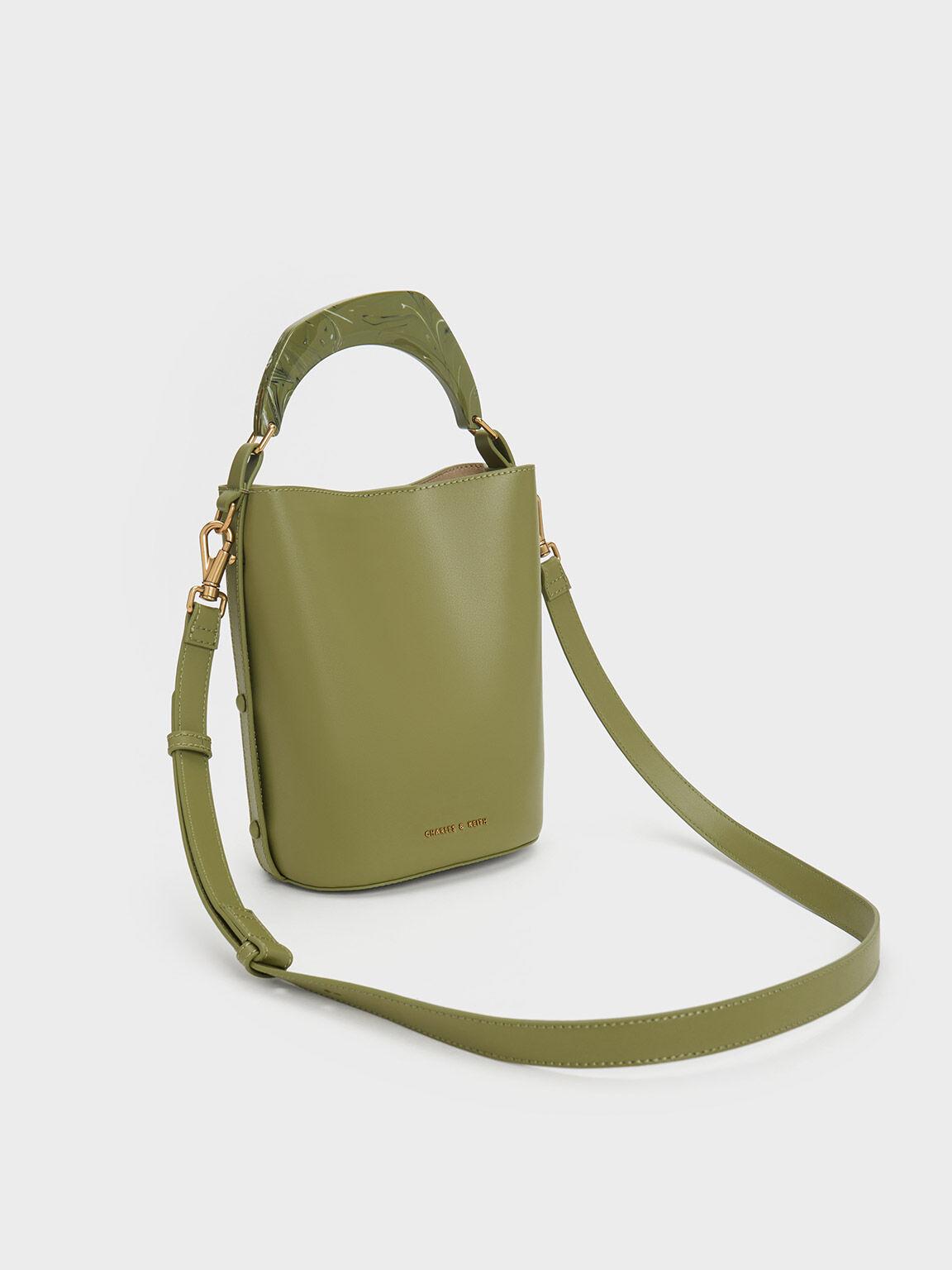 Túi Charles Keith Bucket Hình Trụ Marlin Acrylic Xanh Olive