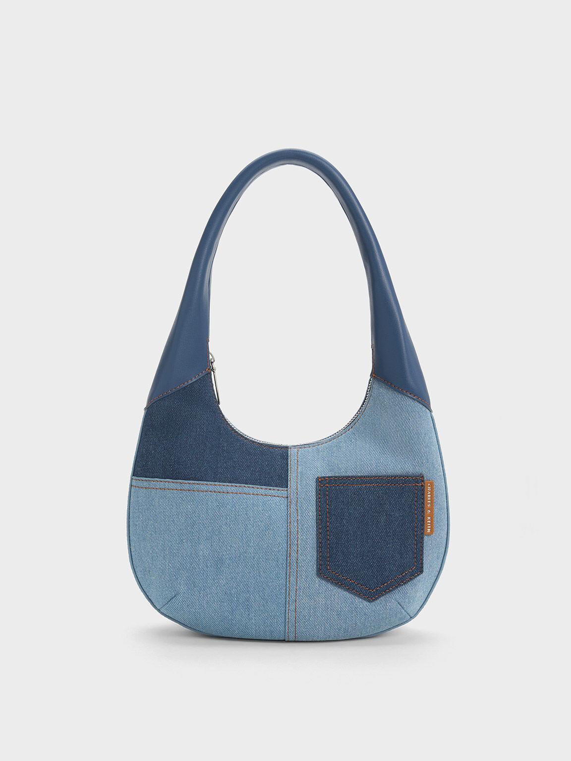 Túi Charles Keith Đeo Vai Dáng Cong Anthea Denim Hobo Xanh Denim