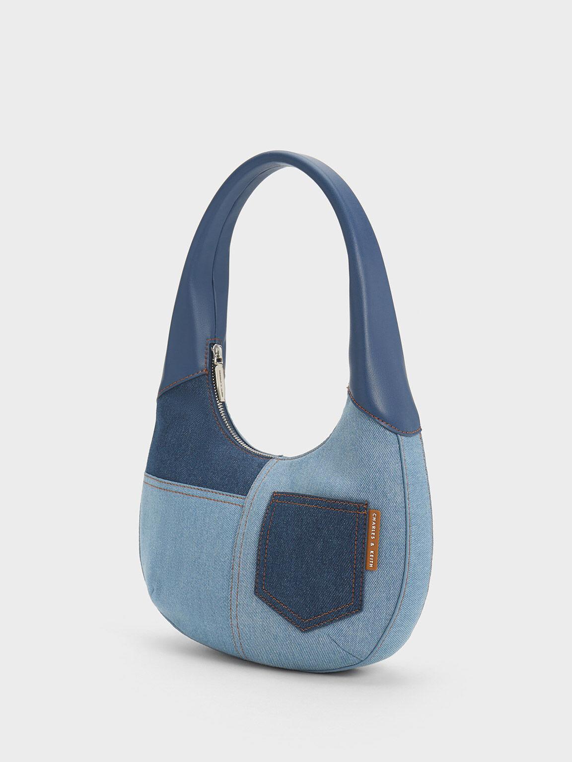 Túi Charles Keith Đeo Vai Dáng Cong Anthea Denim Hobo Xanh Denim