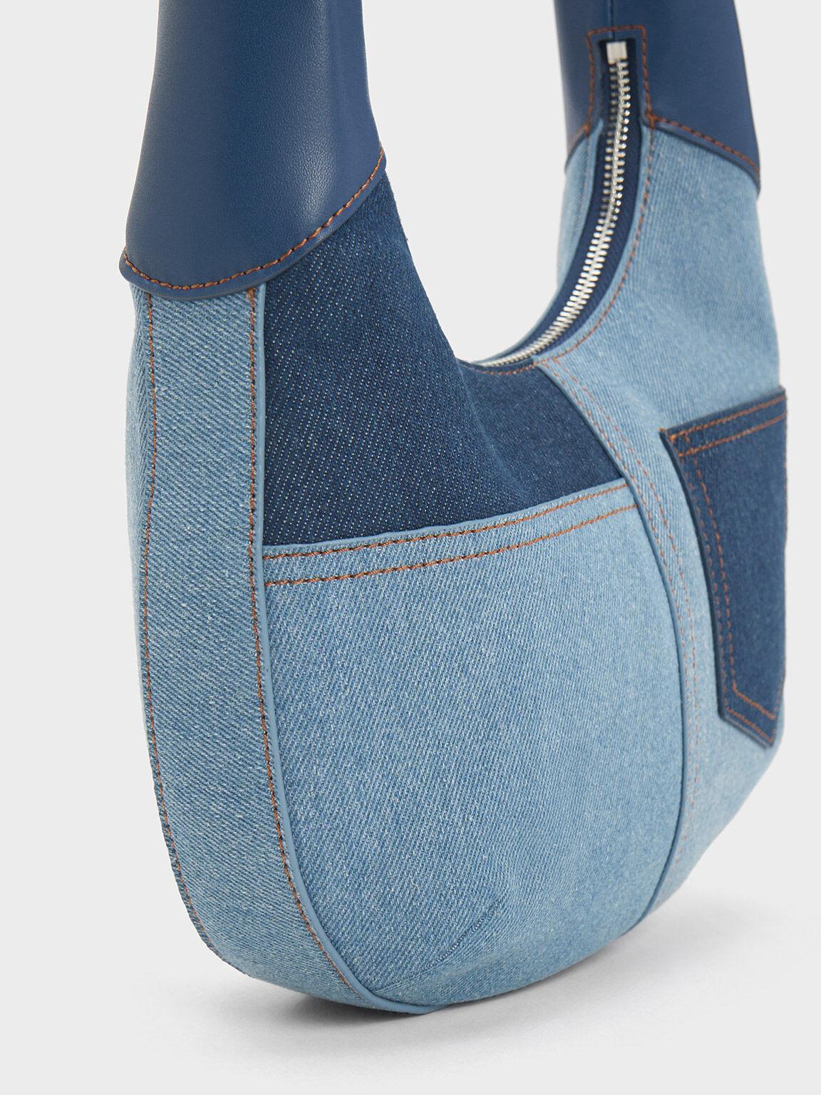 Túi Charles Keith Đeo Vai Dáng Cong Anthea Denim Hobo Xanh Denim