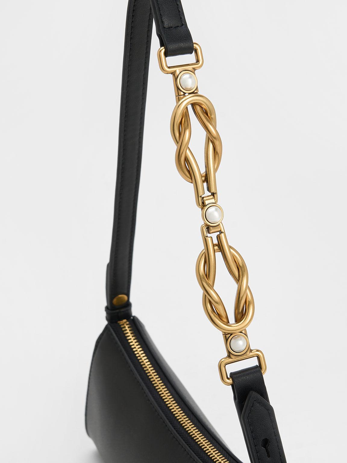 Túi Charles Keith Đeo Vai Hình Thang Metallic-Accent Strap Đen