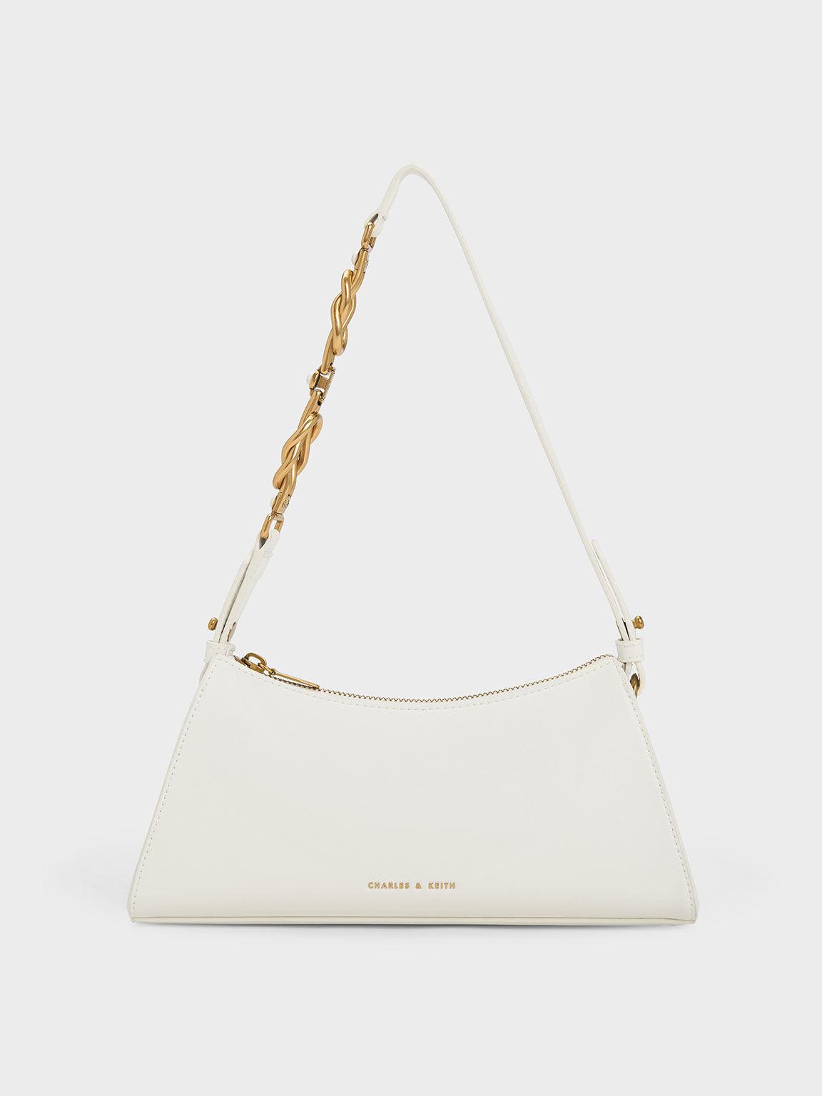 Túi Charles Keith Đeo Vai Hình Thang Metallic-Accent Strap Trắng