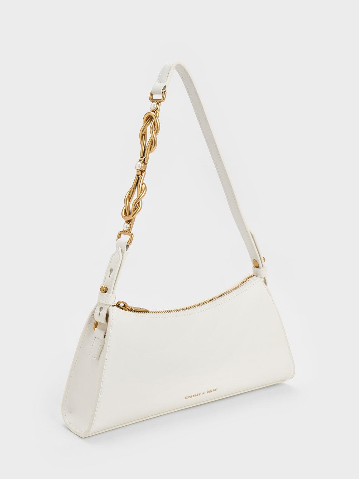 Túi Charles Keith Đeo Vai Hình Thang Metallic-Accent Strap Trắng