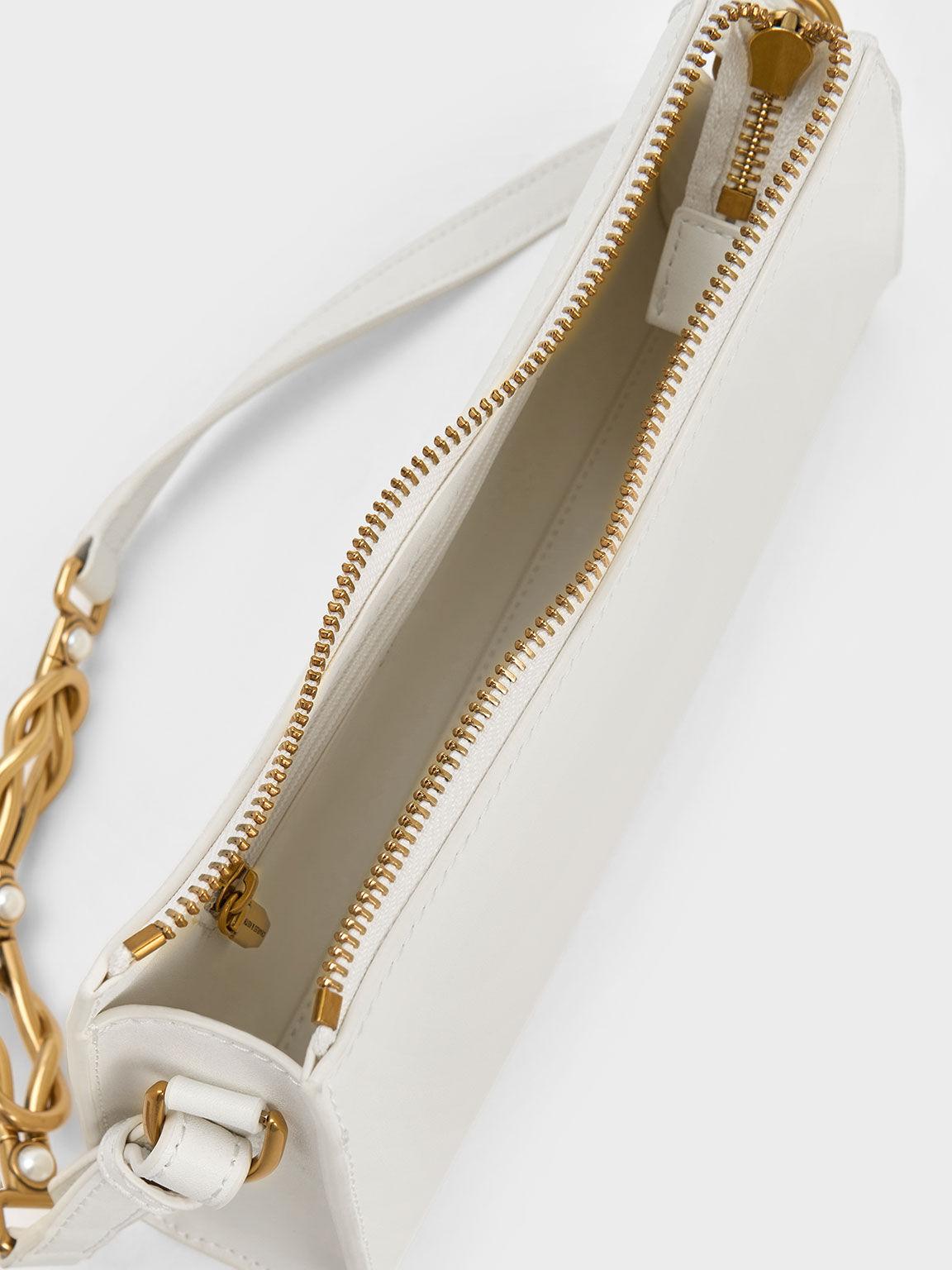 Túi Charles Keith Đeo Vai Hình Thang Metallic-Accent Strap Trắng