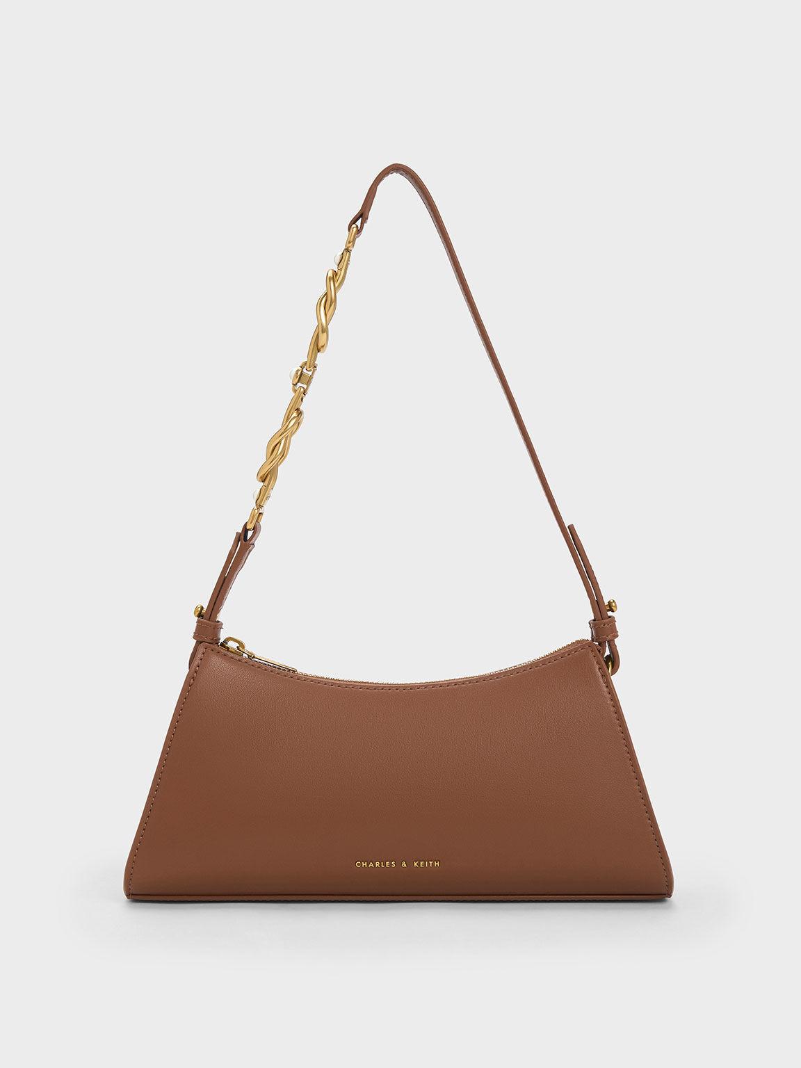 Túi Charles Keith Đeo Vai Hình Thang Metallic-Accent Chocolate