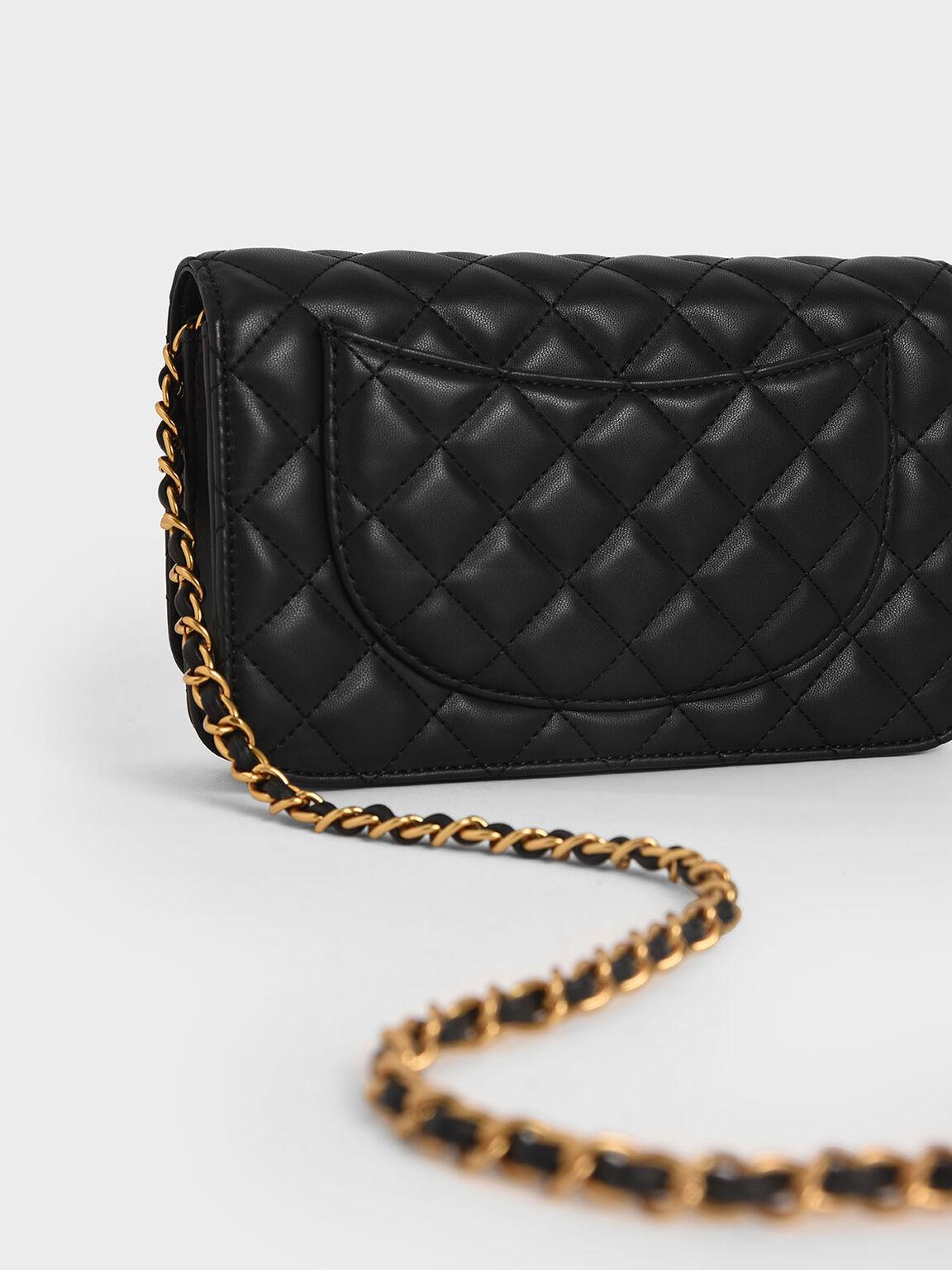 Túi Charles Keith Clutch Phom Chữ Nhật Quilted Flip-Lock Đen