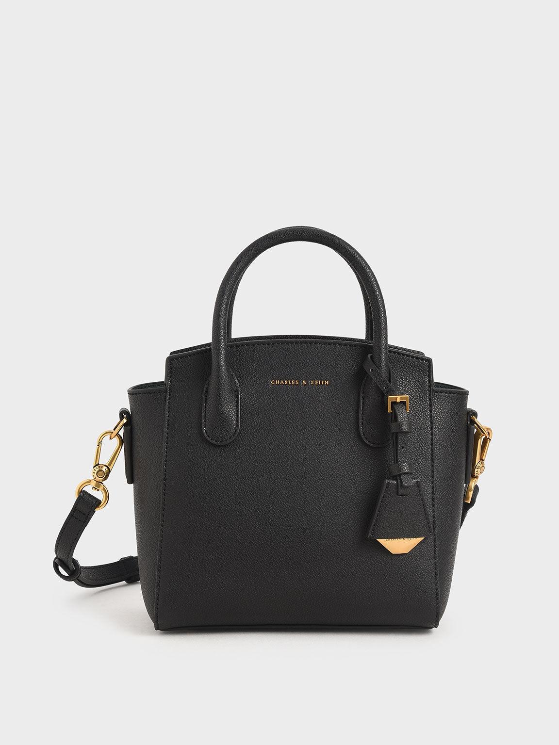 Túi Charles Keith Xách Phom Vuông Double Handle Trapeze Đen