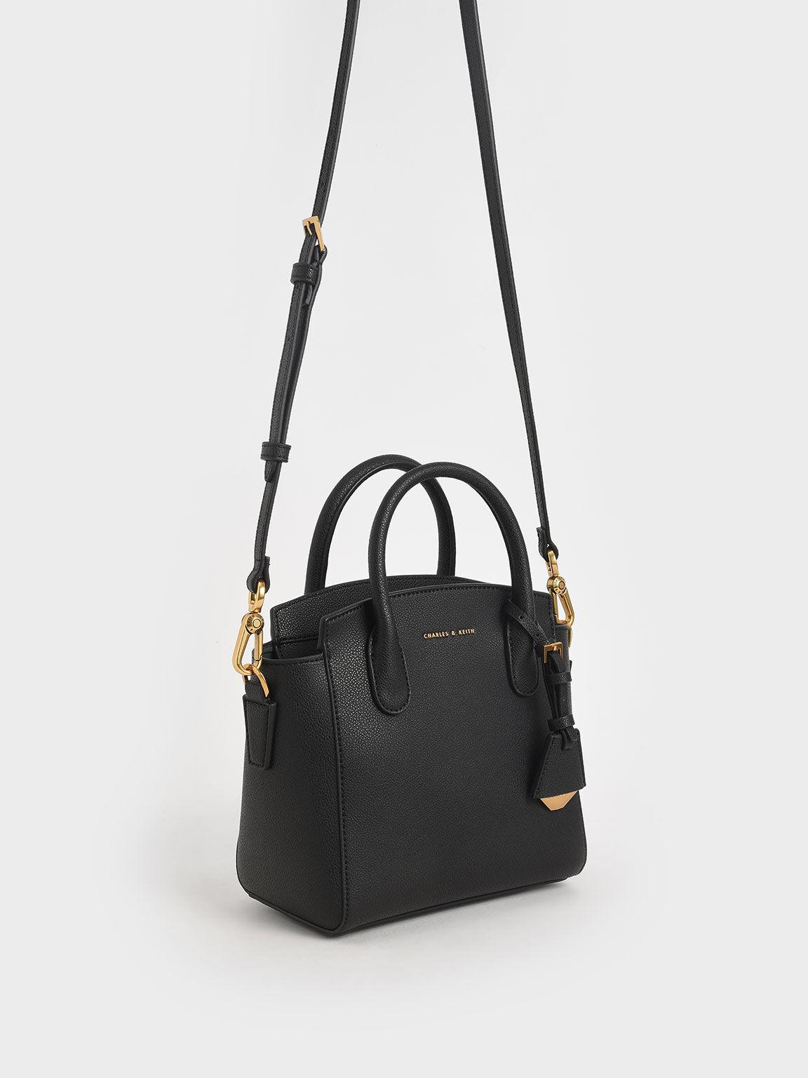 Túi Charles Keith Xách Phom Vuông Double Handle Trapeze Đen