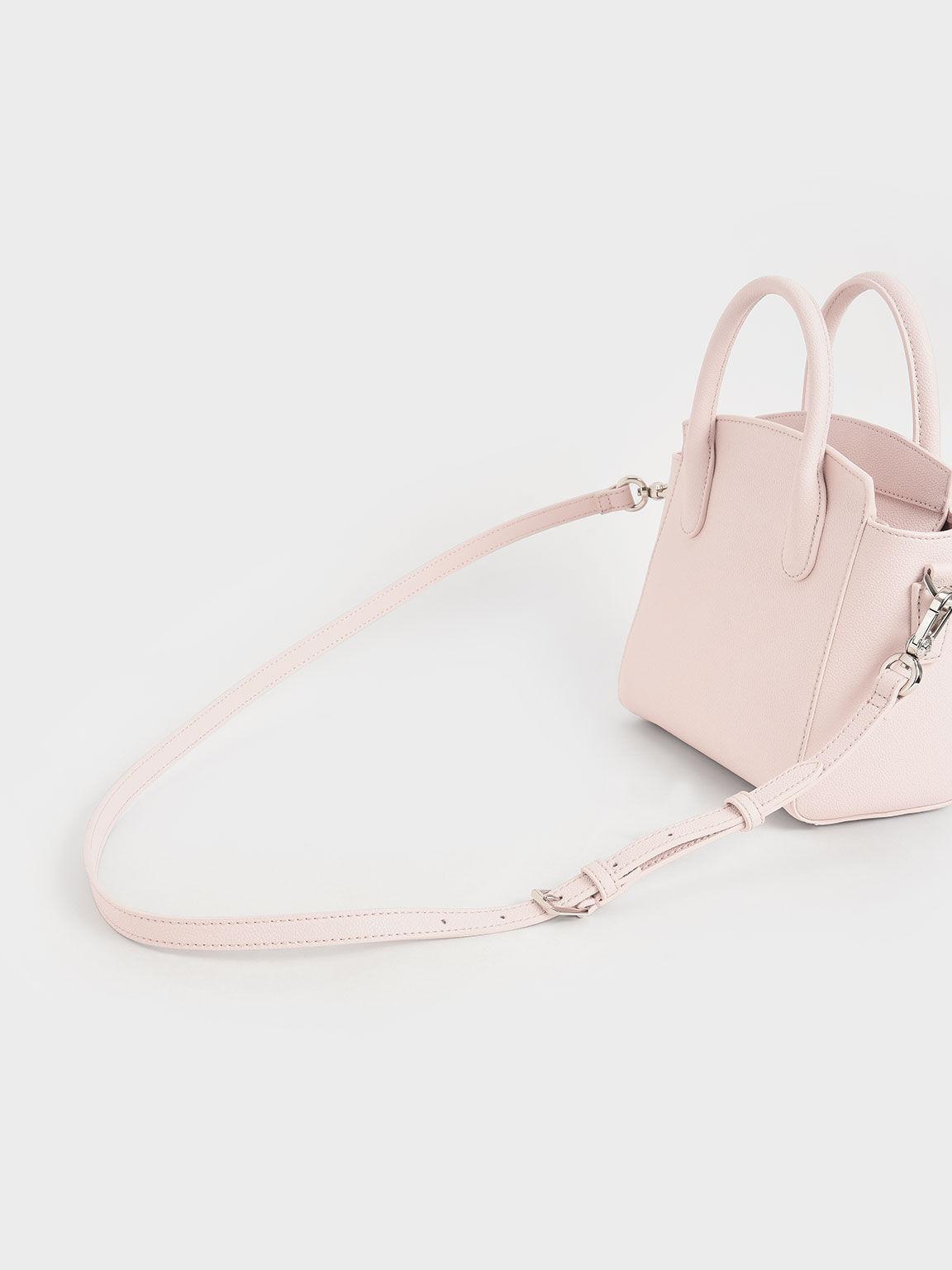 Túi Charles Keith Xách Phom Vuông Double Handle Trapeze Hồng Nhạt