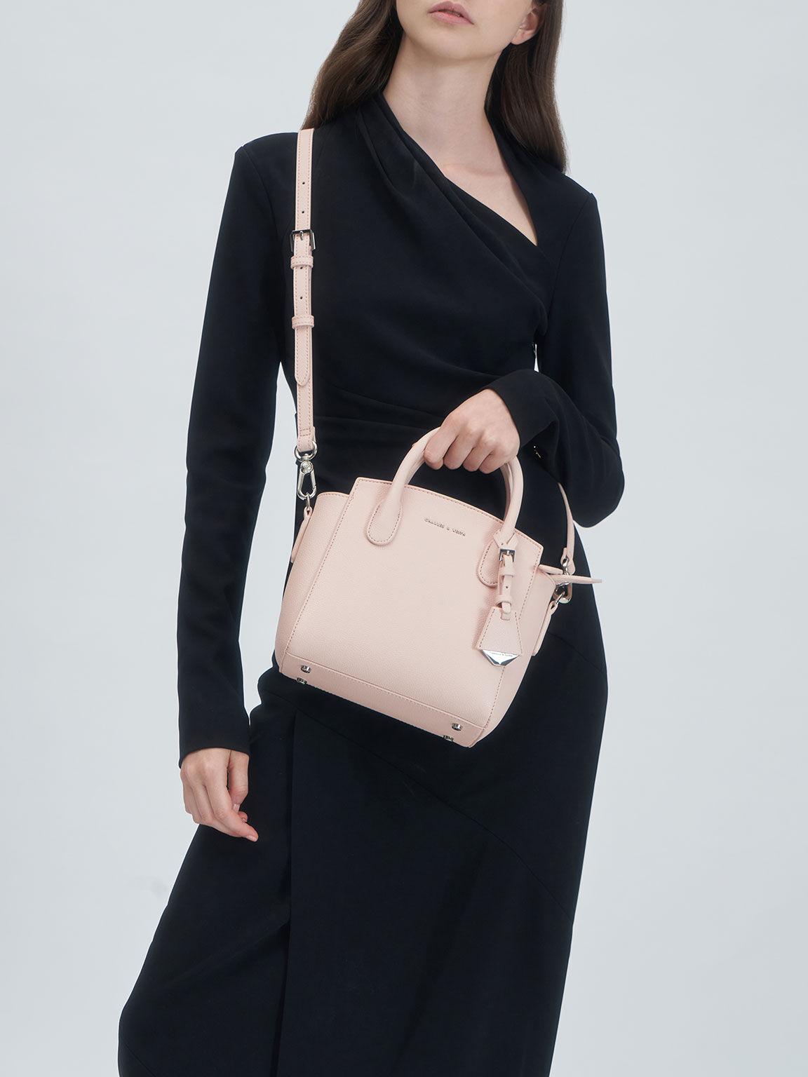 Túi Charles Keith Xách Phom Vuông Double Handle Trapeze Hồng Nhạt