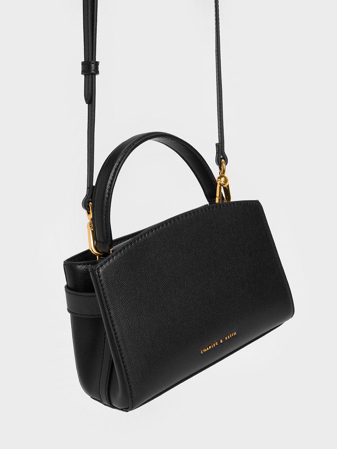 Túi Charles Keith Xách Aubrielle Metallic-Buckle Đen