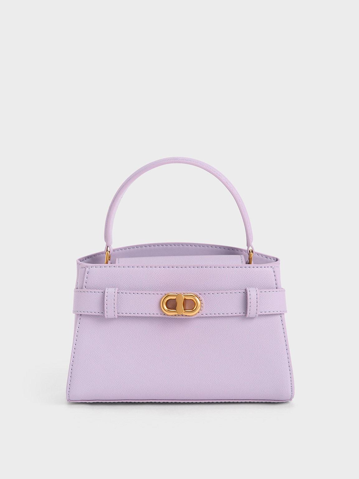 Túi Charles Keith Xách Aubrielle Metallic-Buckle Xám Hoa Lilac