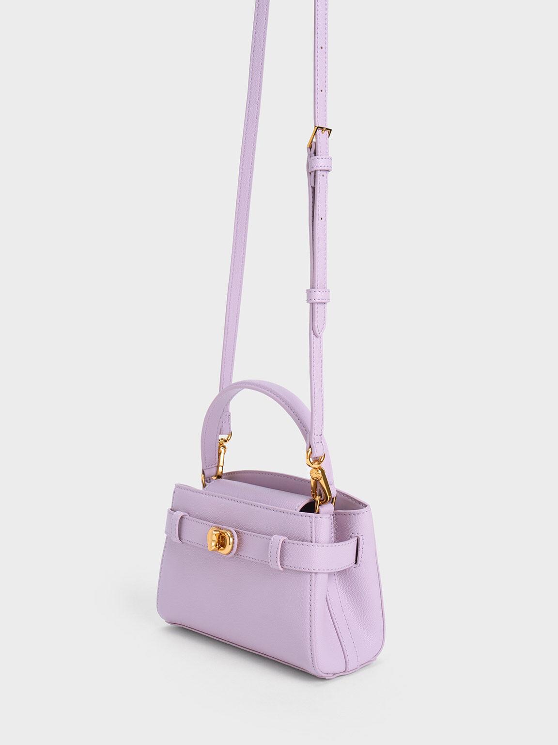 Túi Charles Keith Xách Aubrielle Metallic-Buckle Xám Hoa Lilac