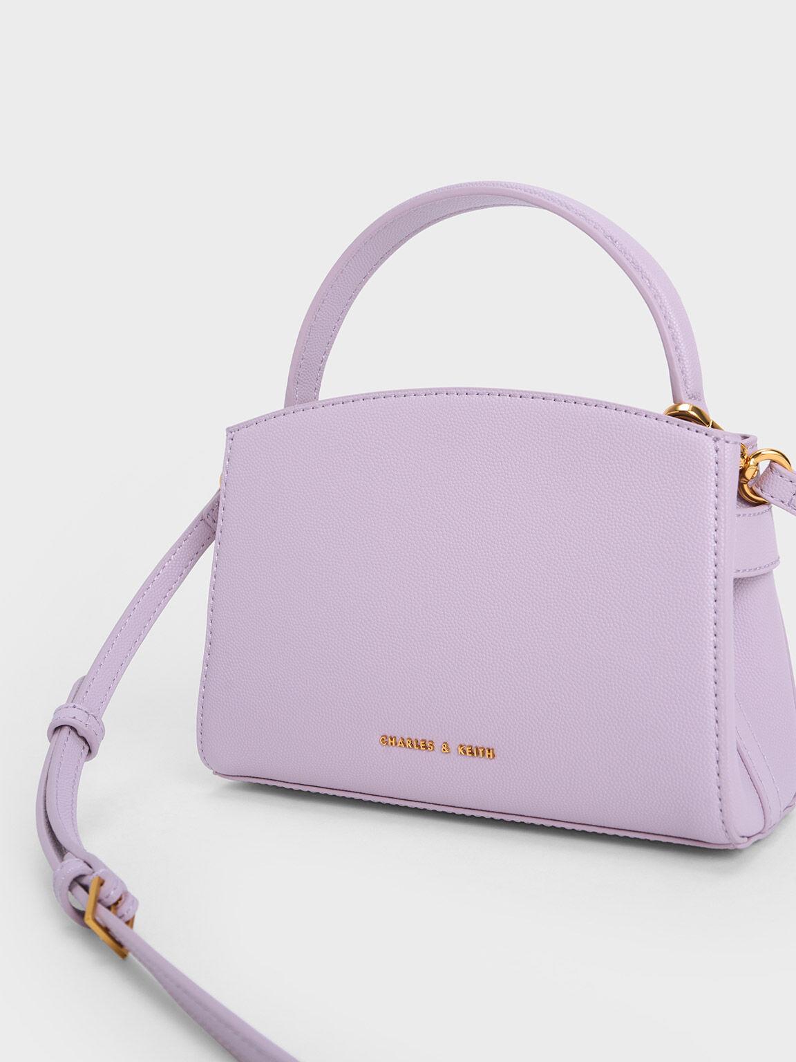 Túi Charles Keith Xách Aubrielle Metallic-Buckle Xám Hoa Lilac