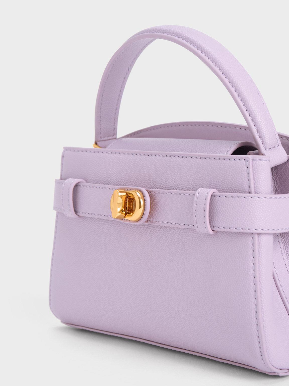 Túi Charles Keith Xách Aubrielle Metallic-Buckle Xám Hoa Lilac