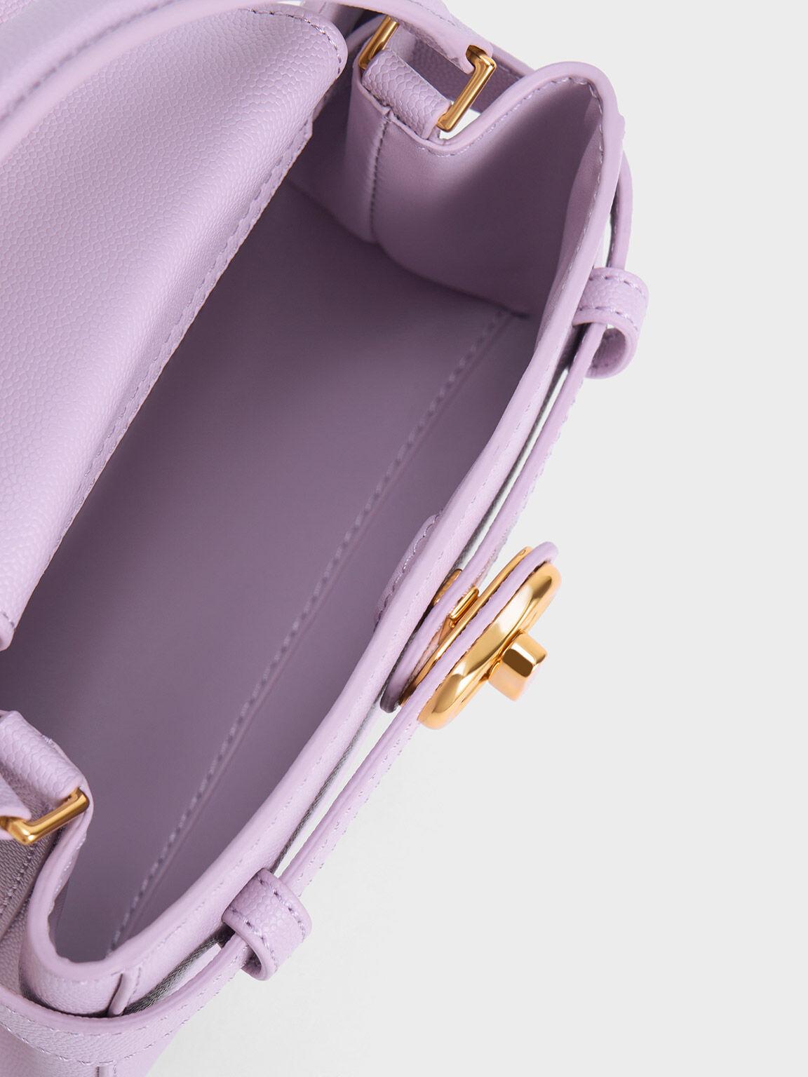 Túi Charles Keith Xách Aubrielle Metallic-Buckle Xám Hoa Lilac