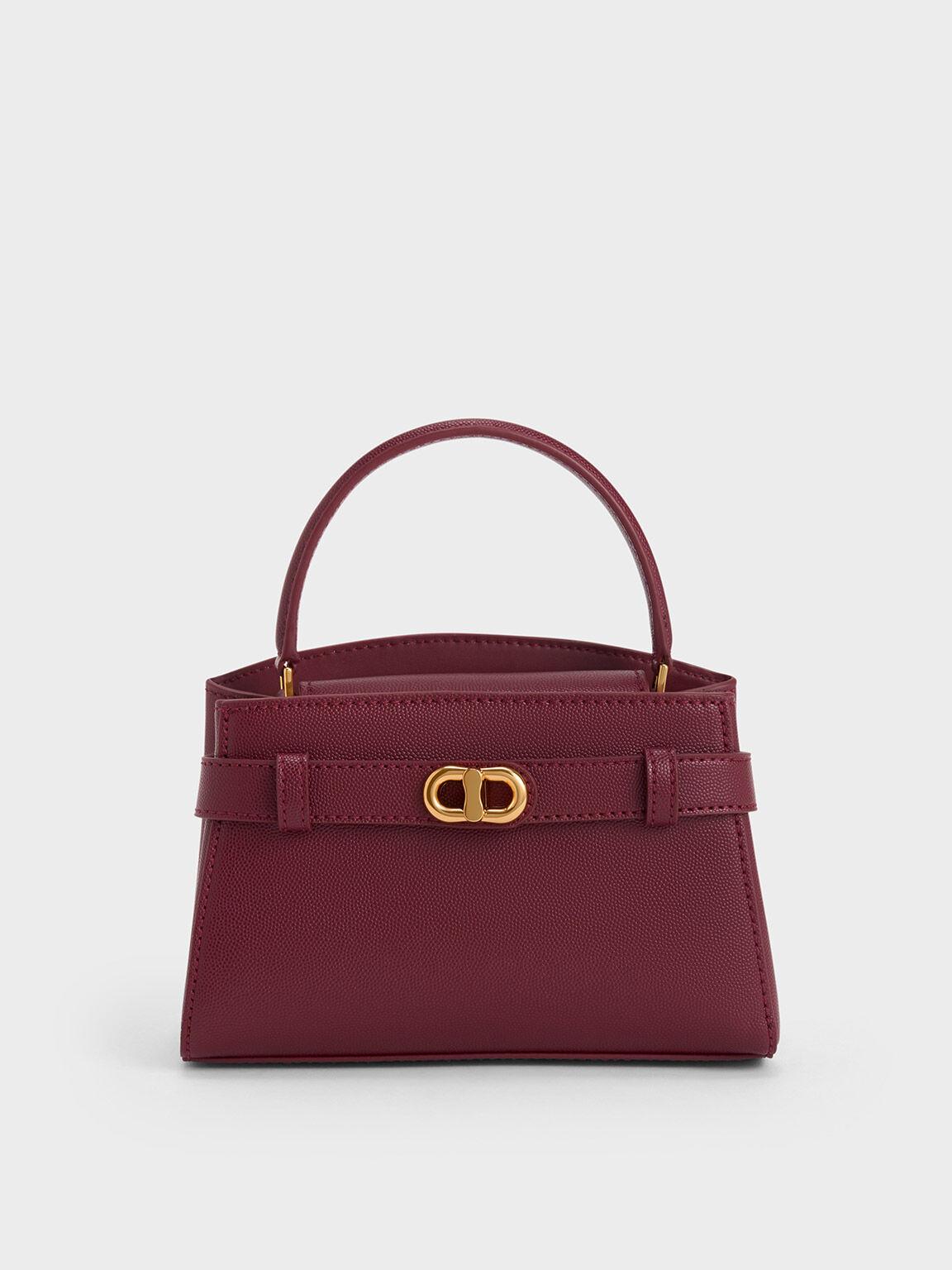 Túi Charles Keith Xách Aubrielle Metallic-Buckle Hồng Burgundy