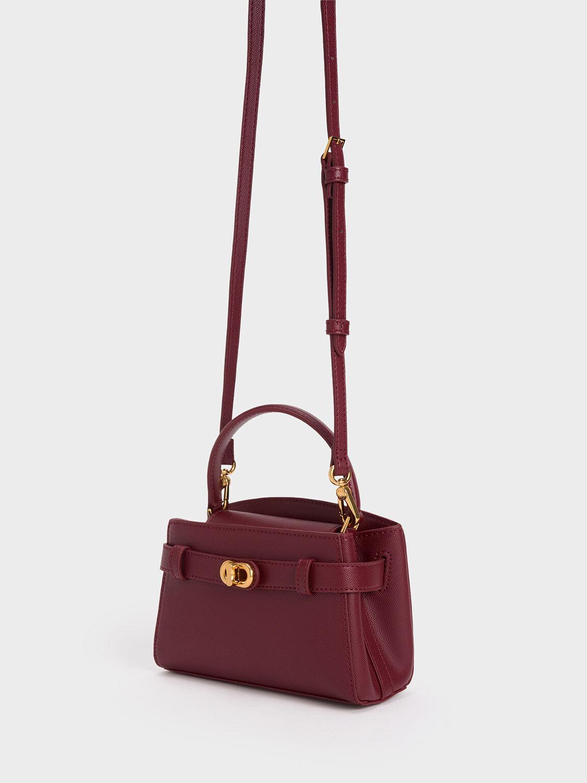 Túi Charles Keith Xách Aubrielle Metallic-Buckle Hồng Burgundy