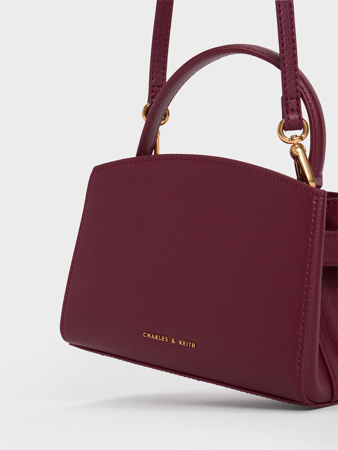 Túi Charles Keith Xách Aubrielle Metallic-Buckle Hồng Burgundy