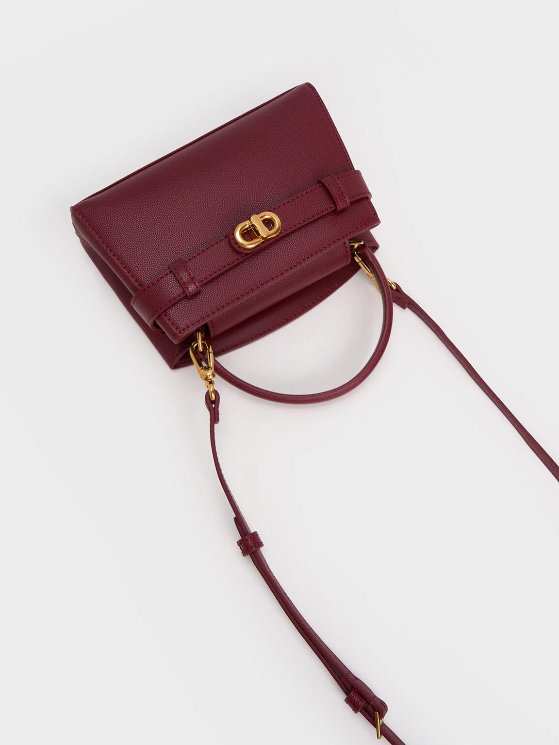 Túi Charles Keith Xách Aubrielle Metallic-Buckle Hồng Burgundy