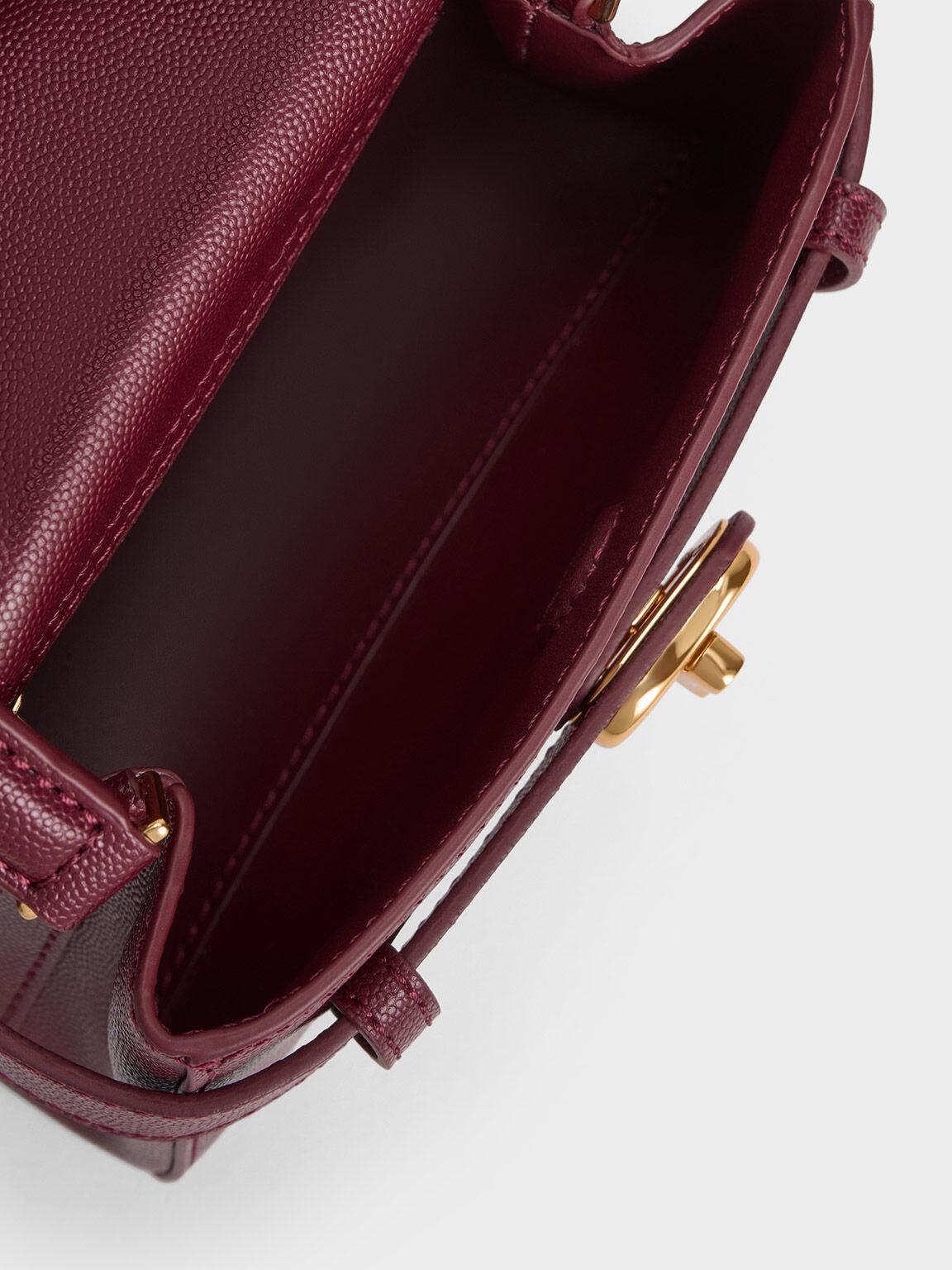 Túi Charles Keith Xách Aubrielle Metallic-Buckle Hồng Burgundy