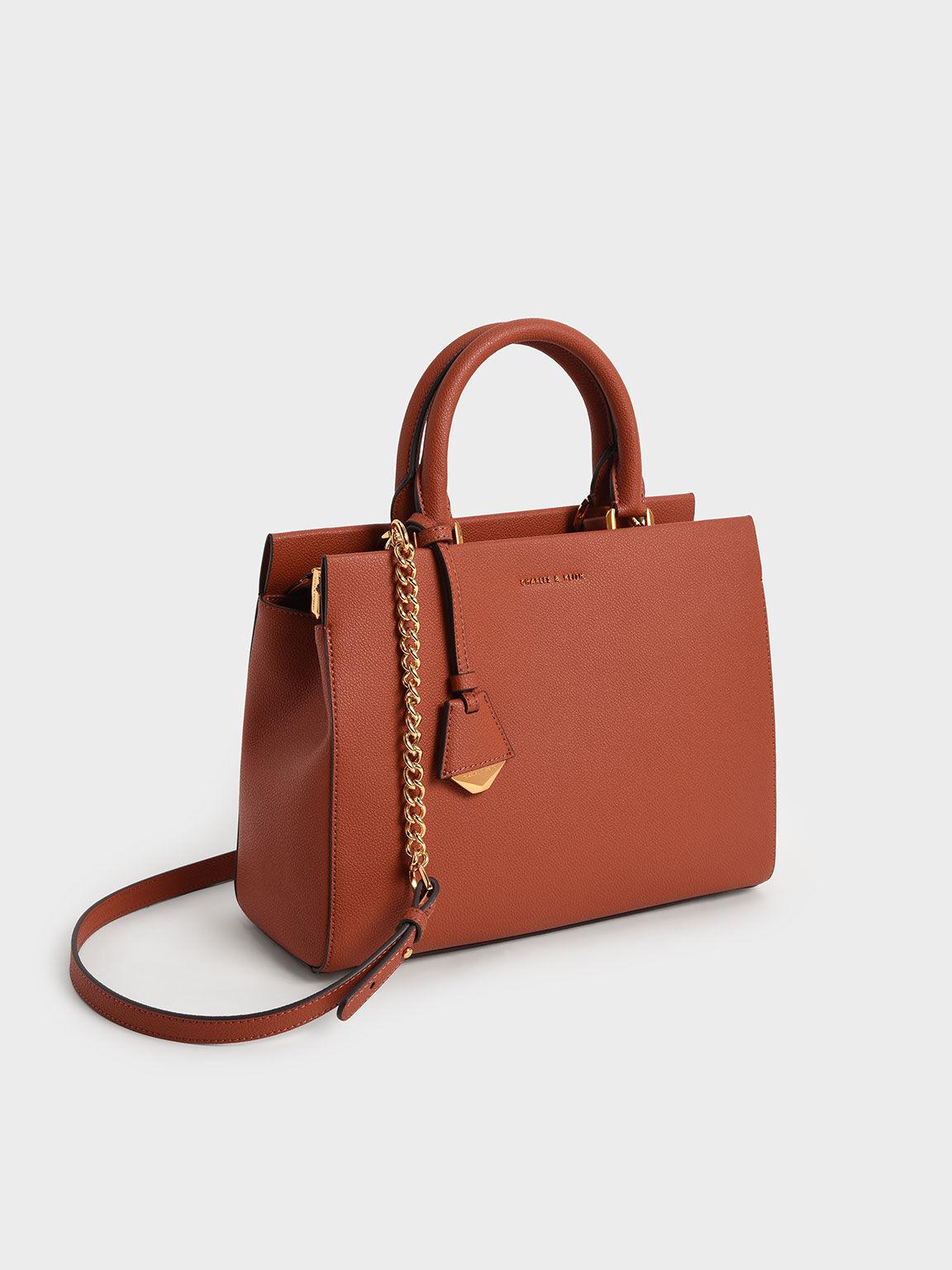 Túi Charles Keith Xách Tay Chữ Nhật Large Double Đỏ Gạch