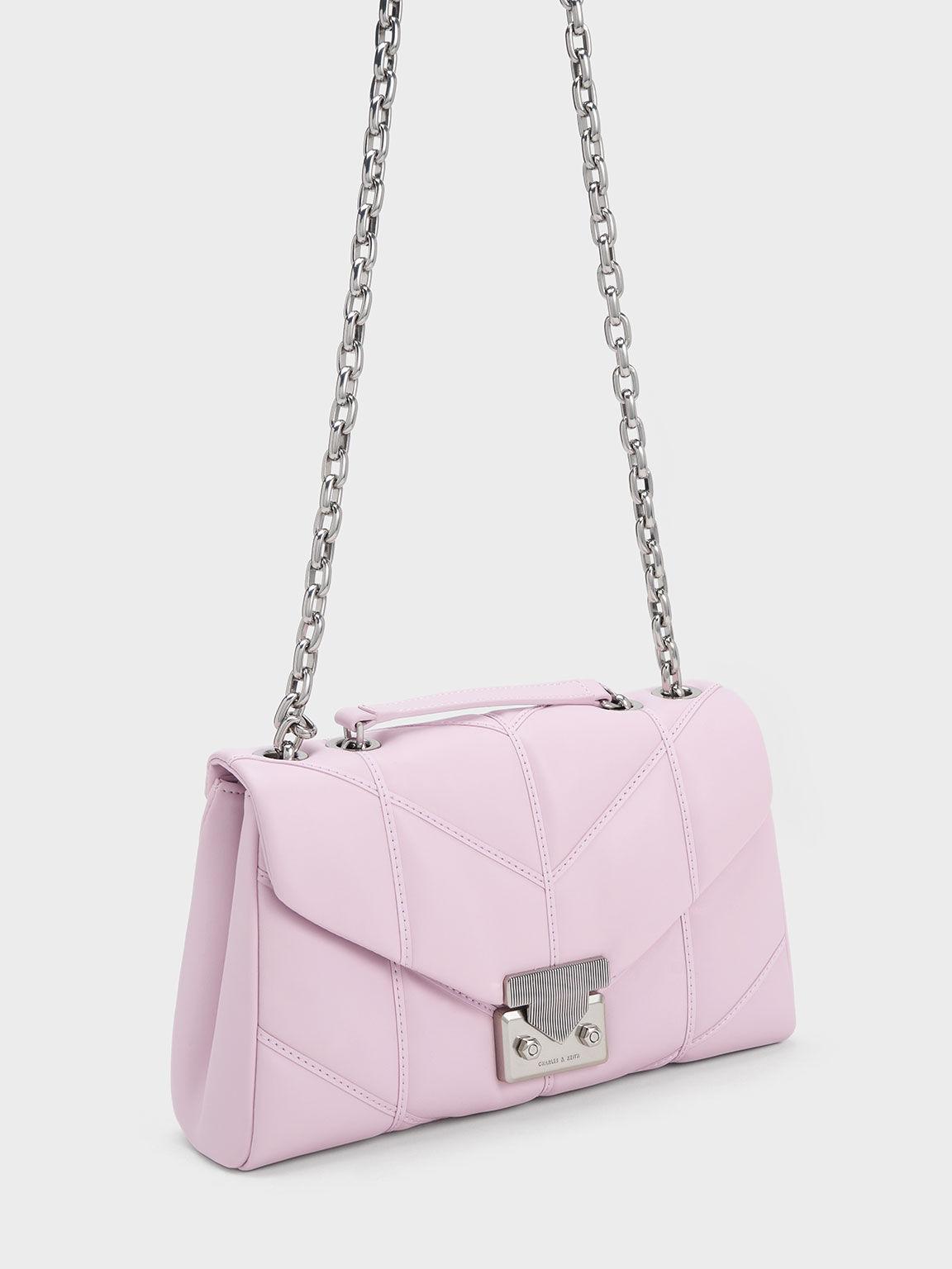 Túi Charles Keith Đeo Vai Hình Thang Eudora Chevron Xám Hoa Lilac