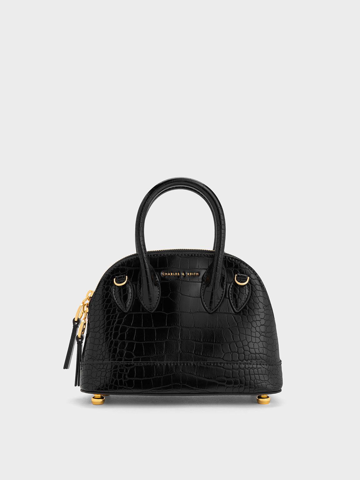 Túi Charles Keith Xách Hình Thang Harmonee Croc-Embossed Đen