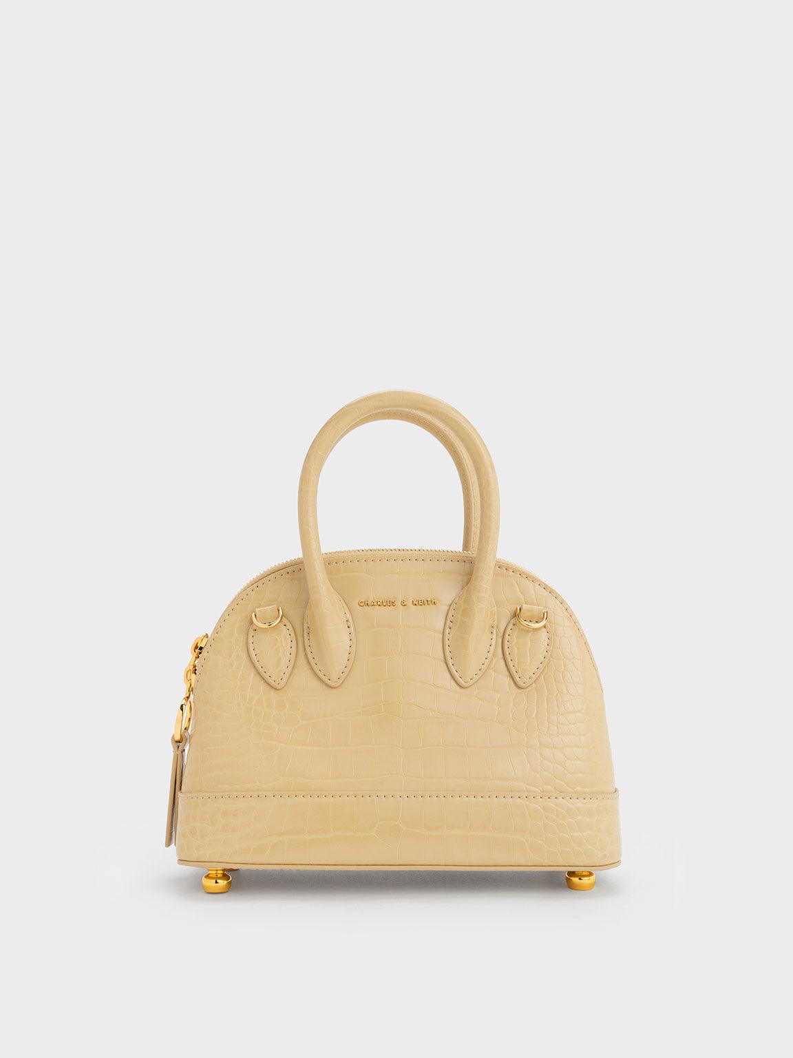 Túi Charles Keith Xách Hình Thang Harmonee Croc-Embossed Be