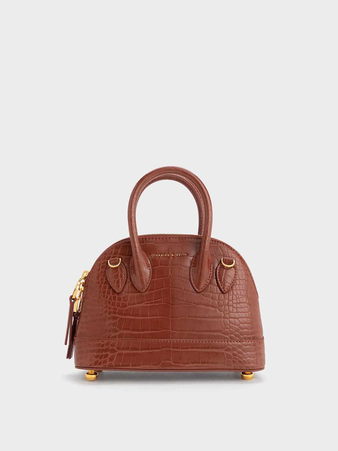 Túi Charles Keith Xách Hình Thang Harmonee Croc-Embossed Mocha