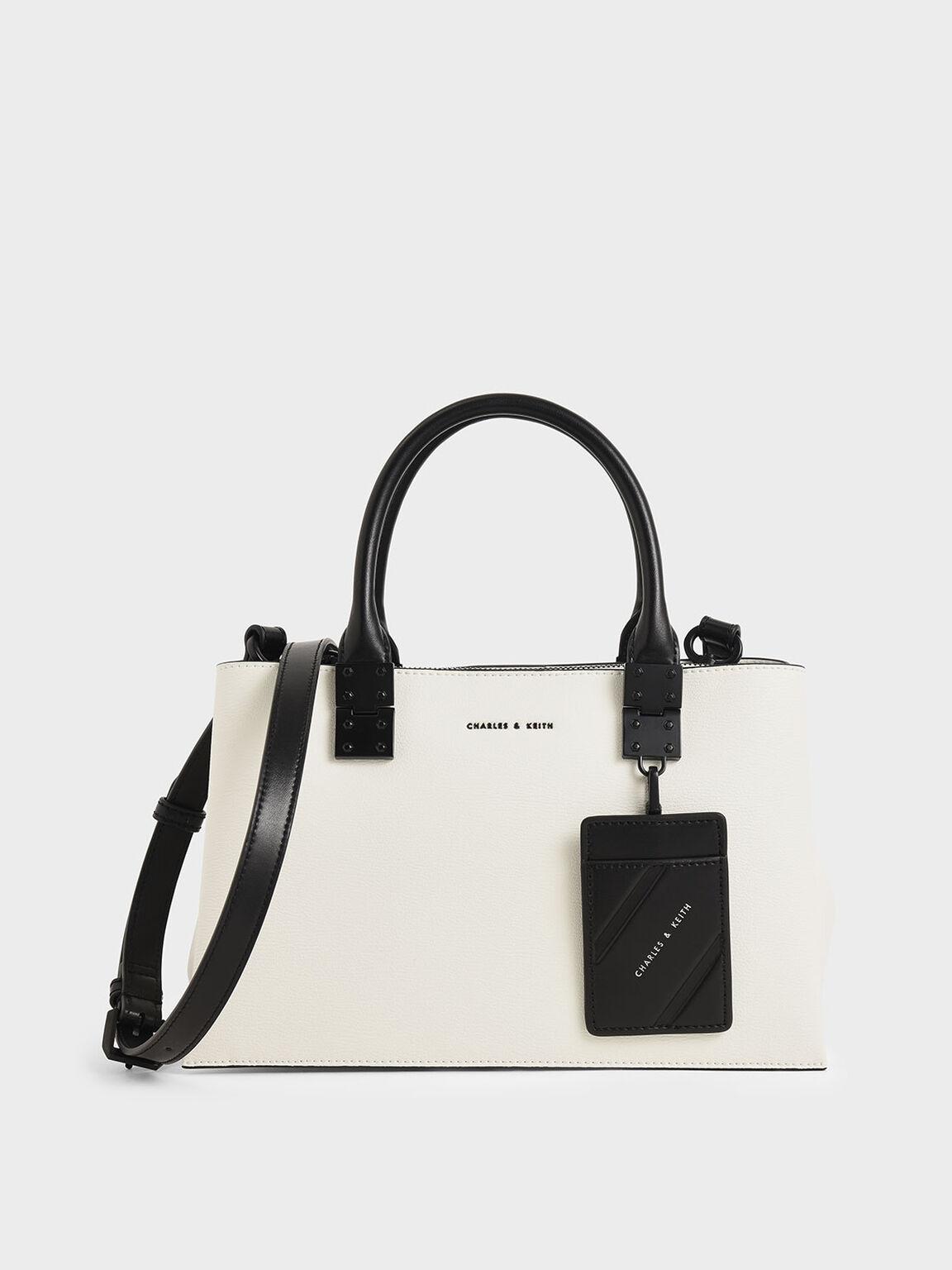 Túi Charles Keith Xách Phom Chữ Nhật Double Top Handle Trắng