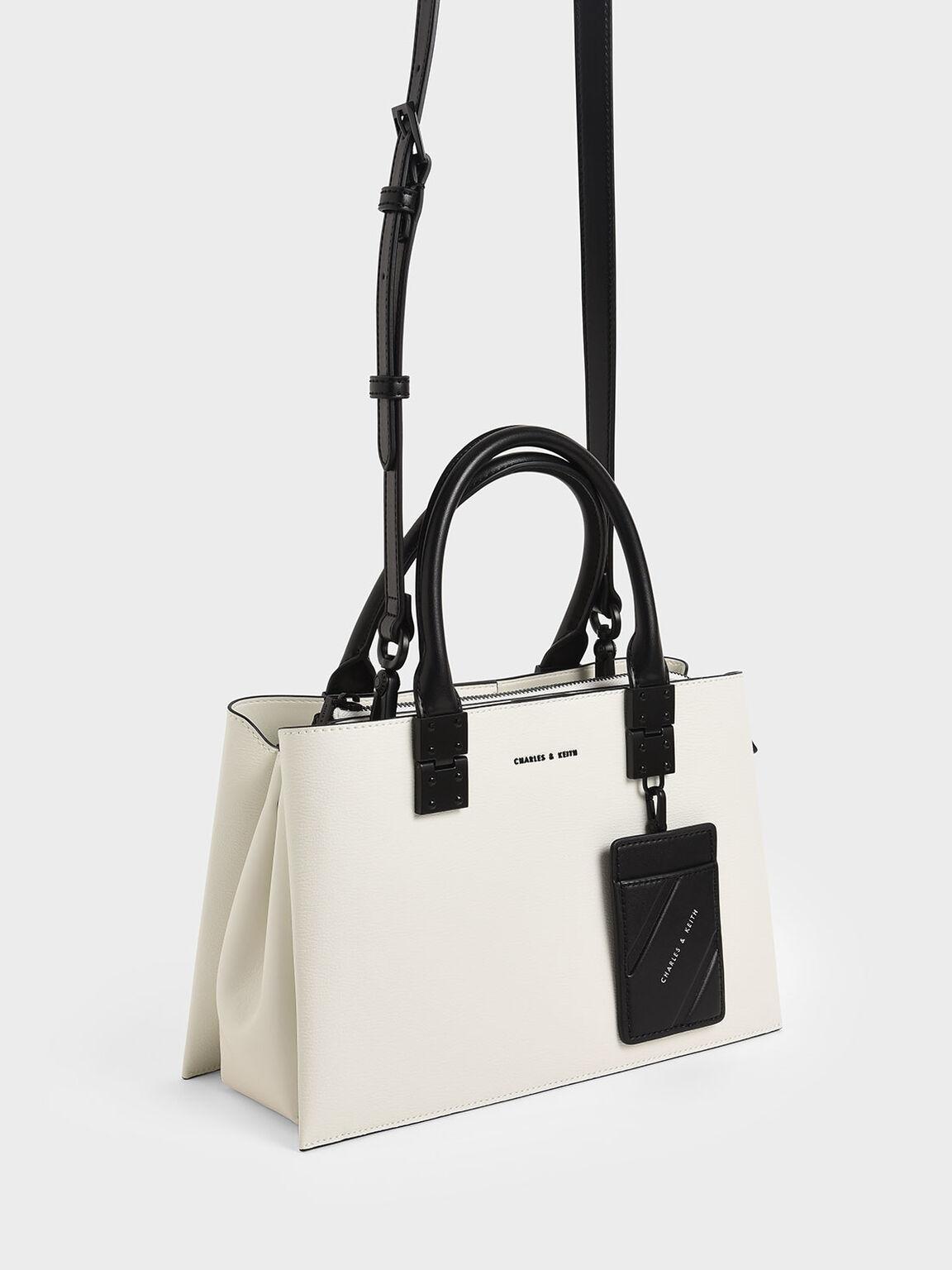 Túi Charles Keith Xách Phom Chữ Nhật Double Top Handle Trắng