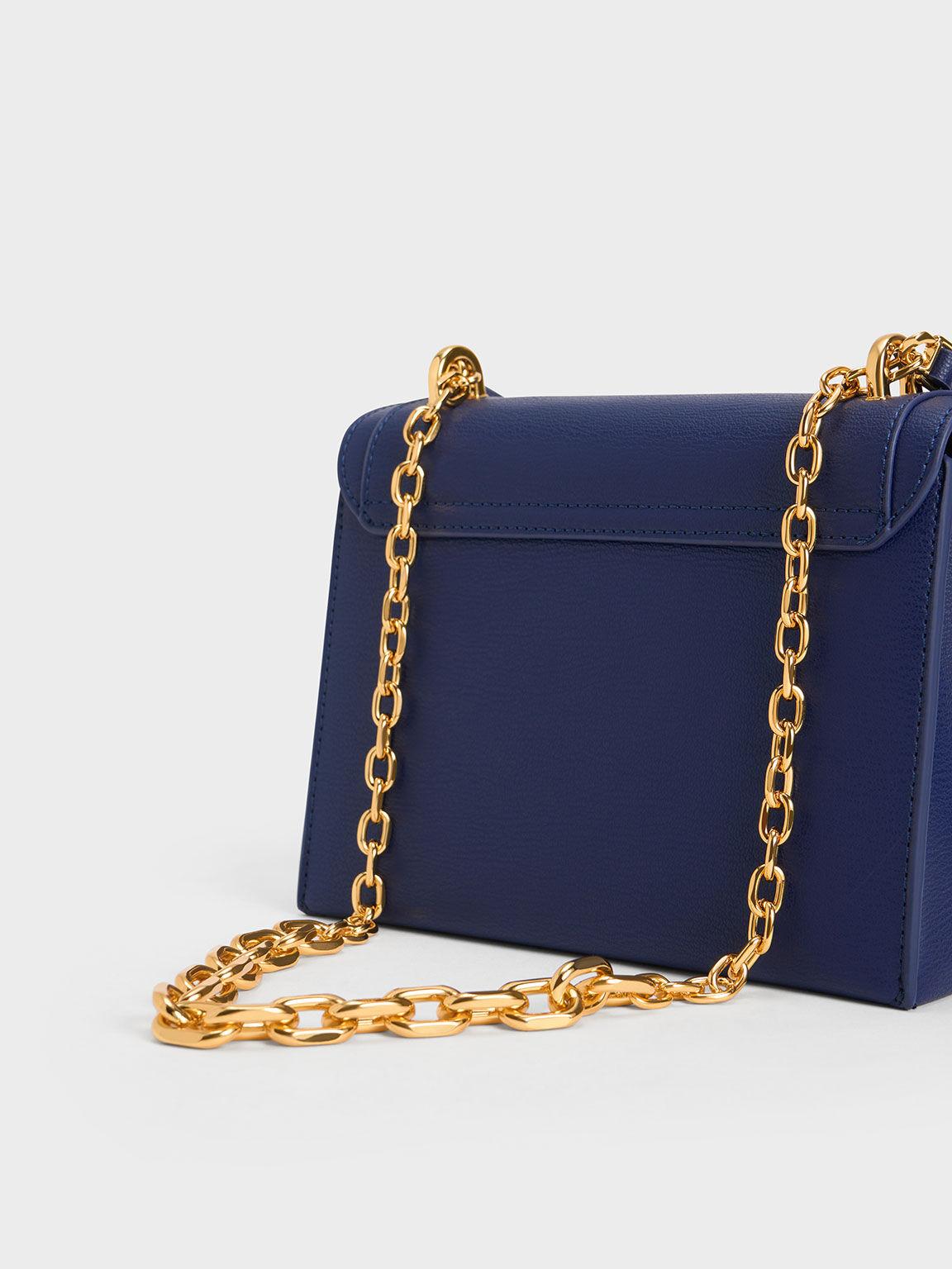 Túi Charles Keith Đeo Vai Phom Chữ Nhật Front Flap Xanh Navy