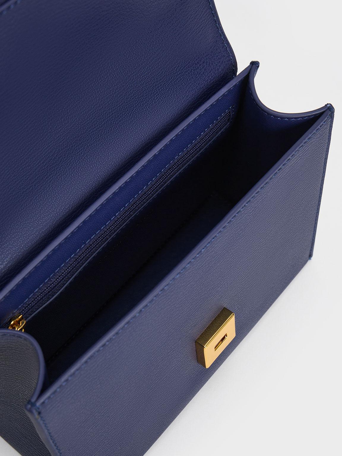 Túi Charles Keith Đeo Vai Phom Chữ Nhật Front Flap Xanh Navy