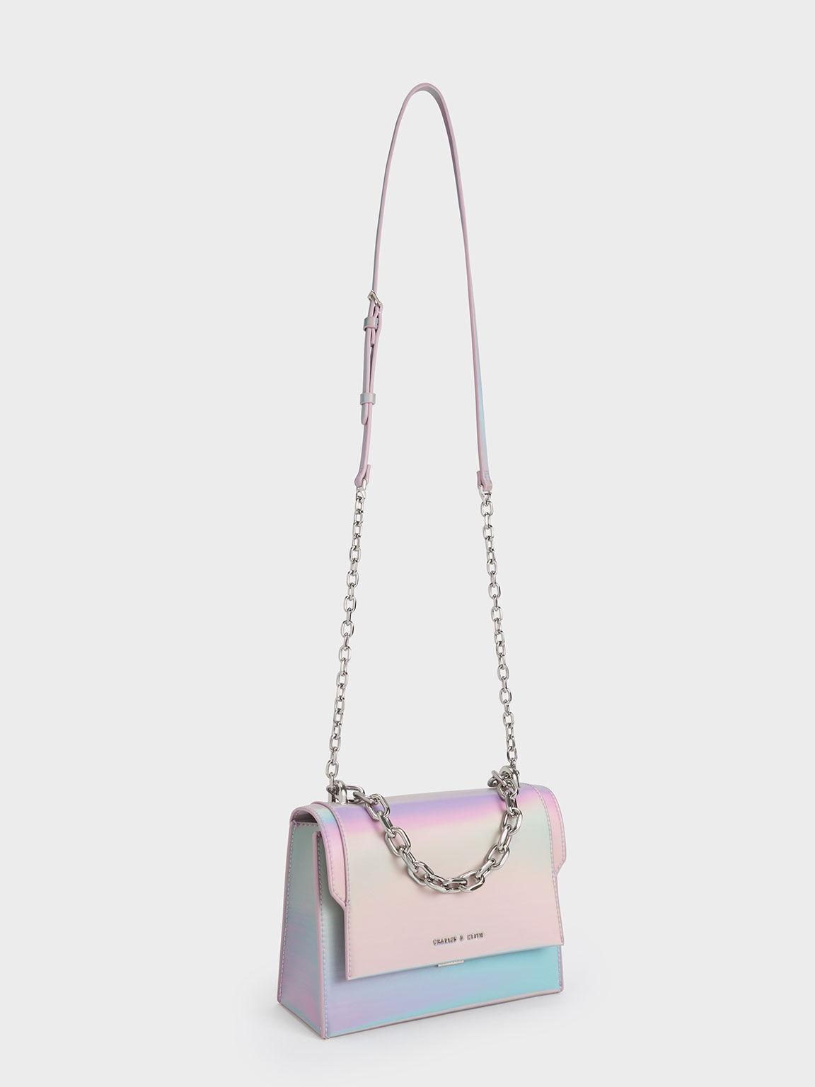 Túi Charles Keith Đeo Vai Phom Chữ Nhật Ombre Front Flap Xám Hoa Lilac