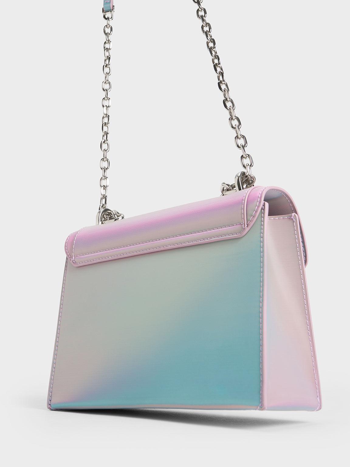 Túi Charles Keith Đeo Vai Phom Chữ Nhật Ombre Front Flap Xám Hoa Lilac