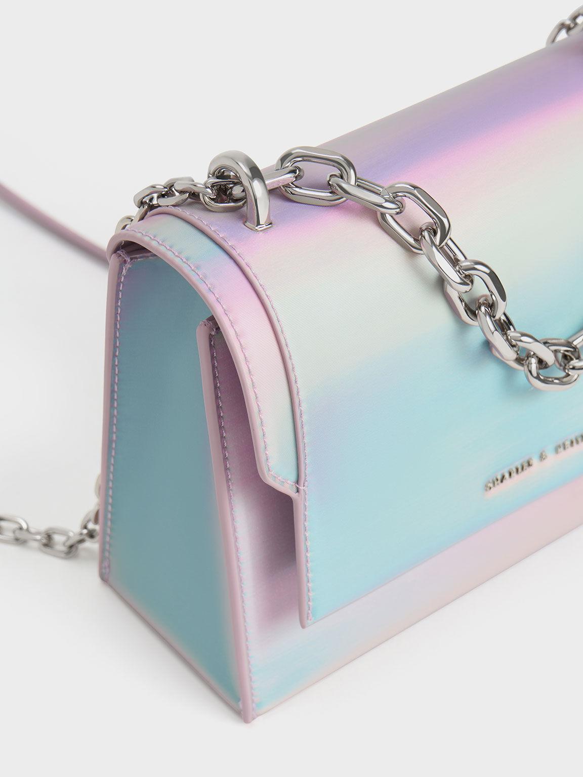 Túi Charles Keith Đeo Vai Phom Chữ Nhật Ombre Front Flap Xám Hoa Lilac