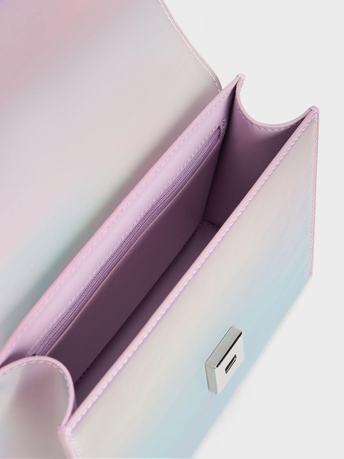 Túi Charles Keith Đeo Vai Phom Chữ Nhật Ombre Front Flap Xám Hoa Lilac