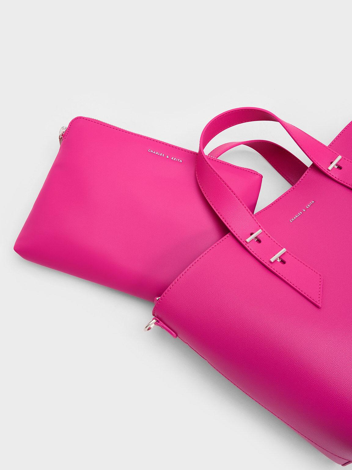 Túi Charles Keith Hobo Double Handle Hồng Fuchsia