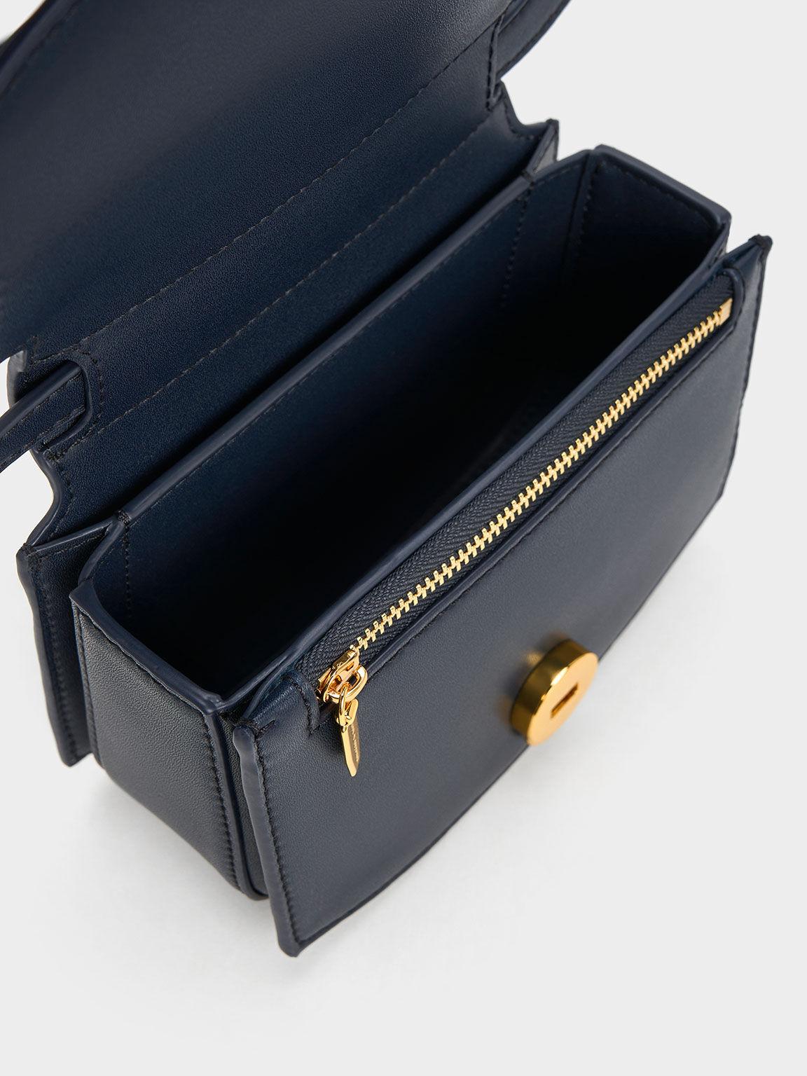 Túi Charles Keith Đeo Vai Chữ Nhật Clover Curved Xanh Navy