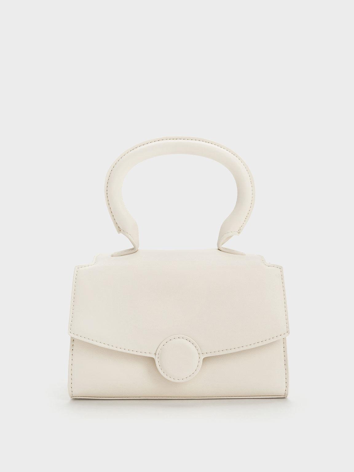 Túi Charles Keith Xách Nắp Gập Clover Curved Kem