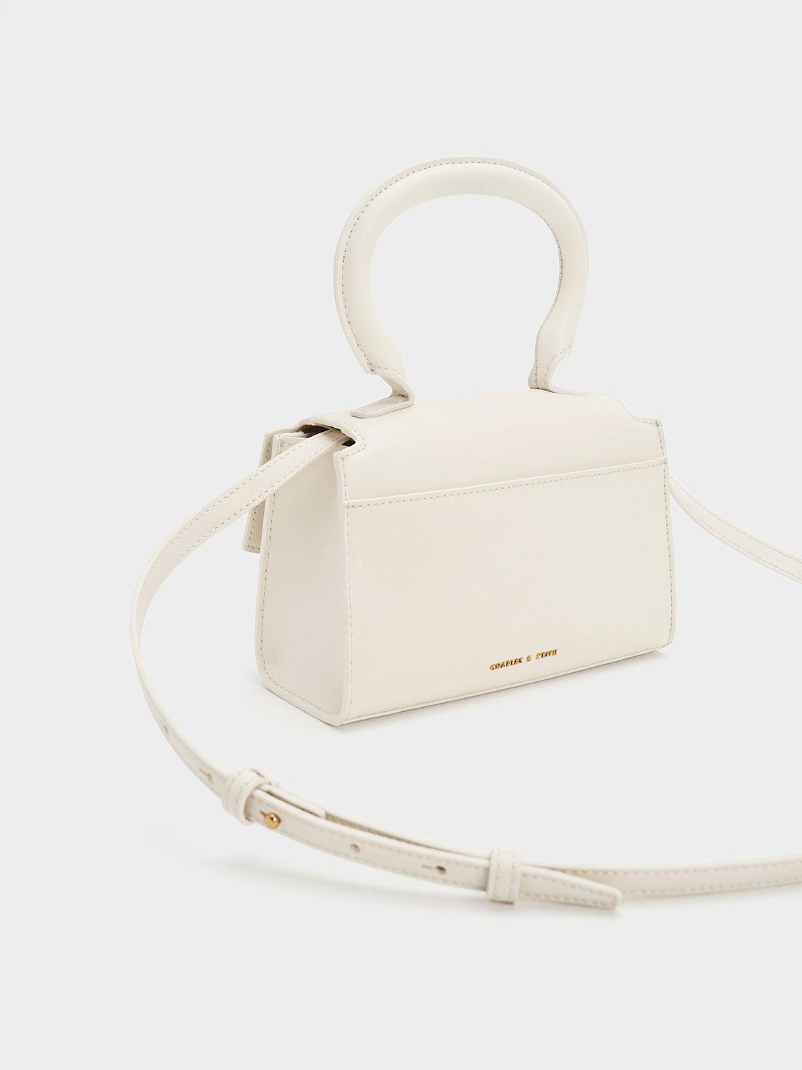 Túi Charles Keith Xách Nắp Gập Clover Curved Kem