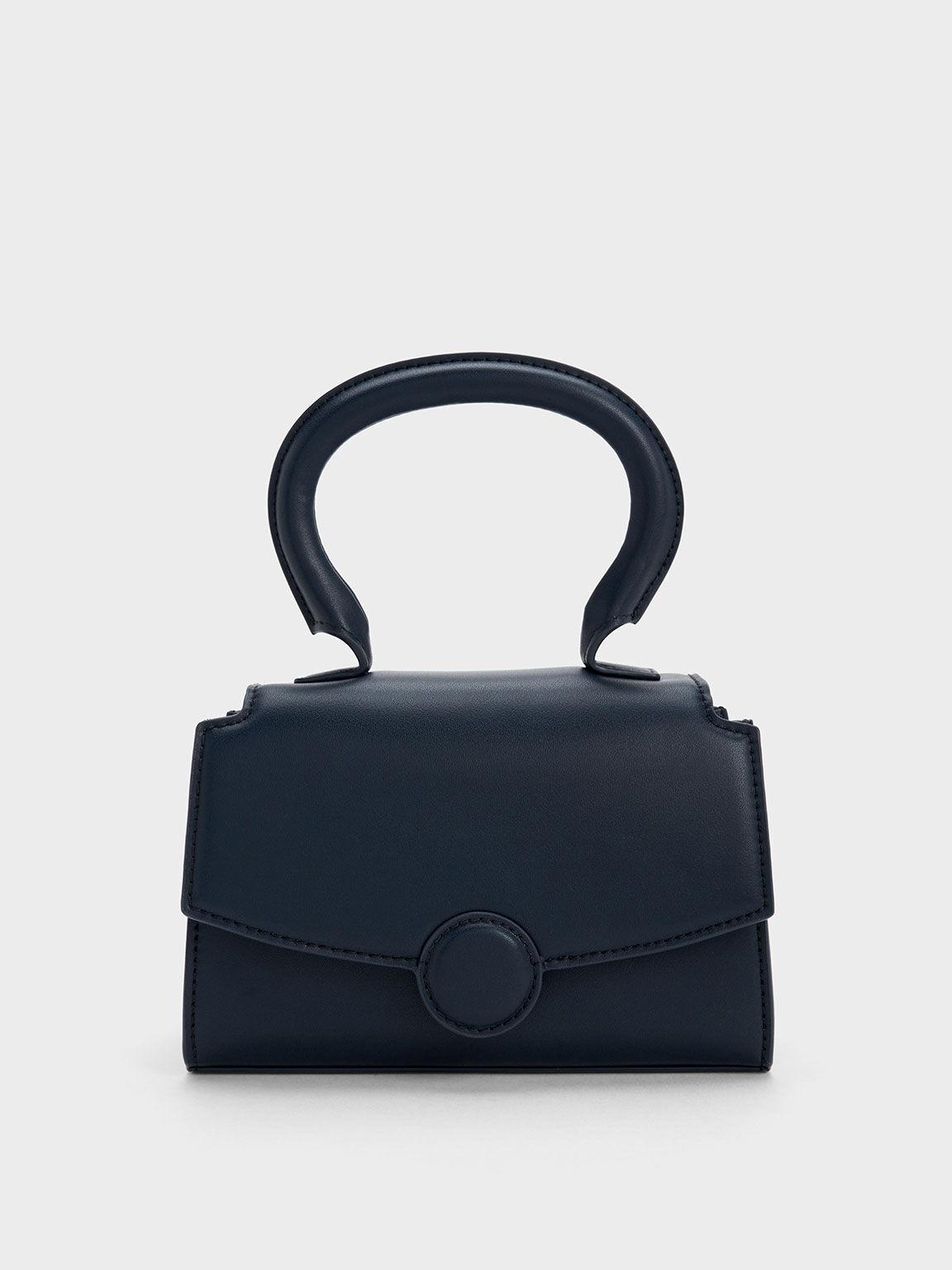 Túi Charles Keith Xách Nắp Gập Clover Curved Xanh Navy