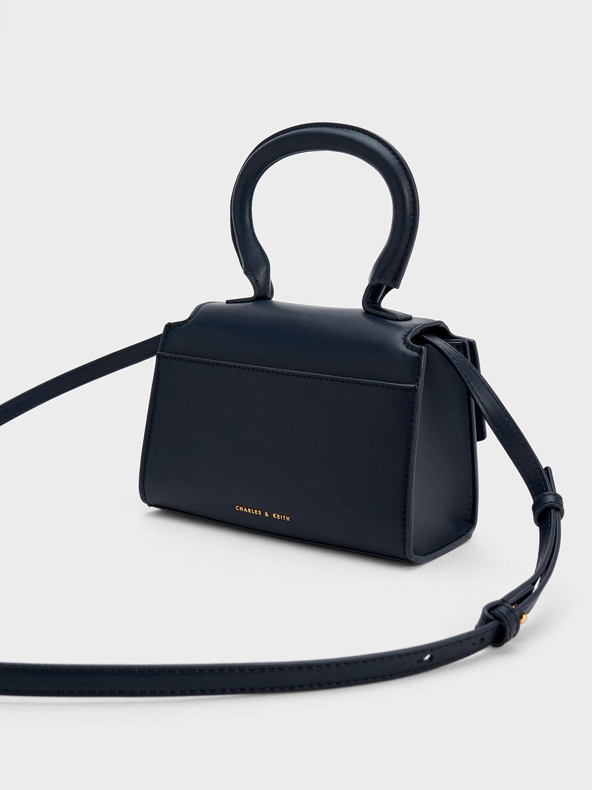 Túi Charles Keith Xách Nắp Gập Clover Curved Xanh Navy