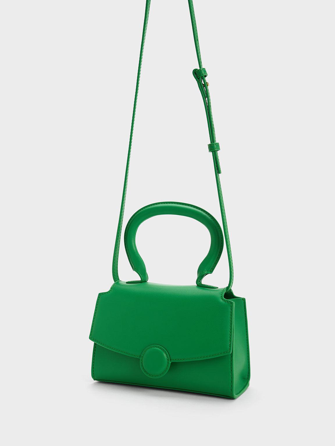 Túi Charles Keith Xách Nắp Gập Clover Curved Xanh Lá