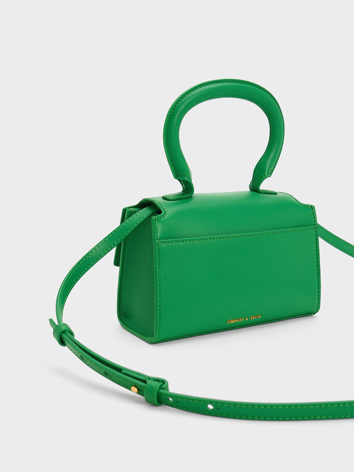 Túi Charles Keith Xách Nắp Gập Clover Curved Xanh Lá