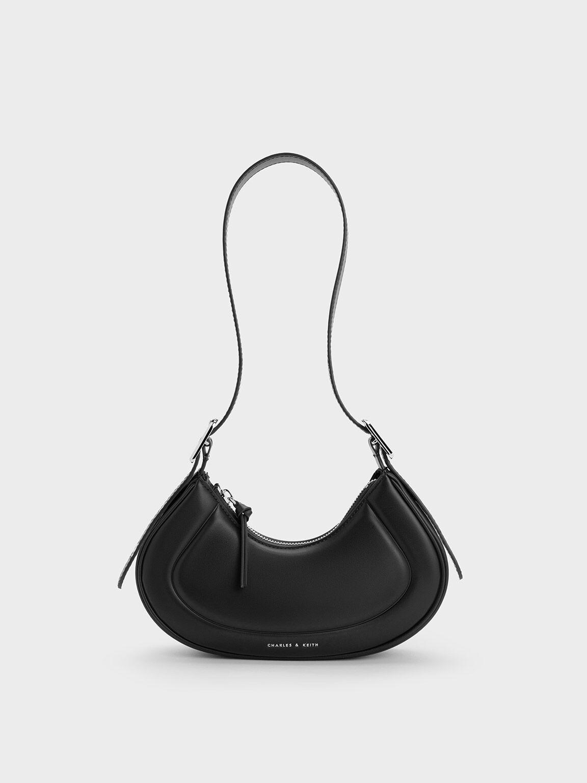 Túi Charles Keith Đeo Vai Hình Thang Petra Curved Đen