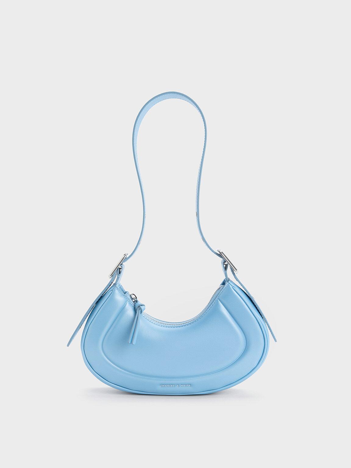 Túi Charles Keith Đeo Vai Hình Thang Petra Curved Xanh Blue