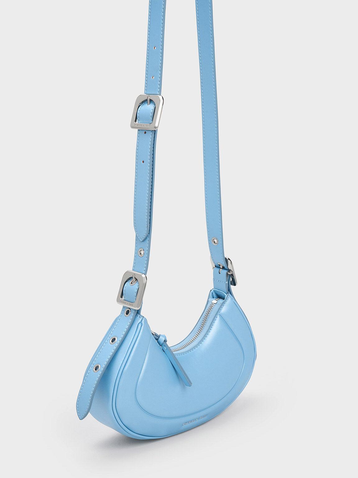 Túi Charles Keith Đeo Vai Hình Thang Petra Curved Xanh Blue