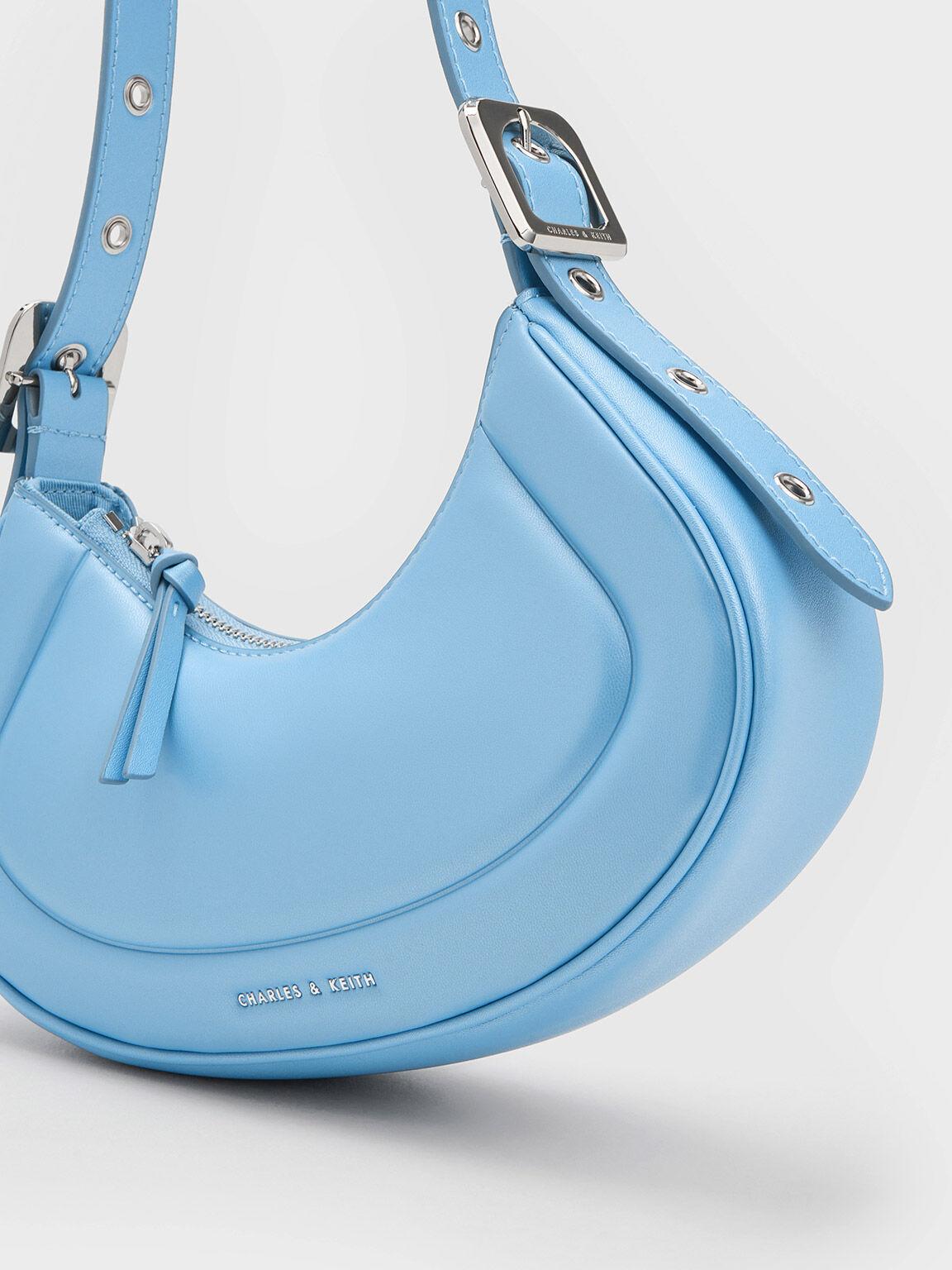 Túi Charles Keith Đeo Vai Hình Thang Petra Curved Xanh Blue